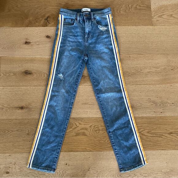Pistola Denim - Monroe Mid Rise Striped Crop in Blue and Yellow - Picture 1 of 7